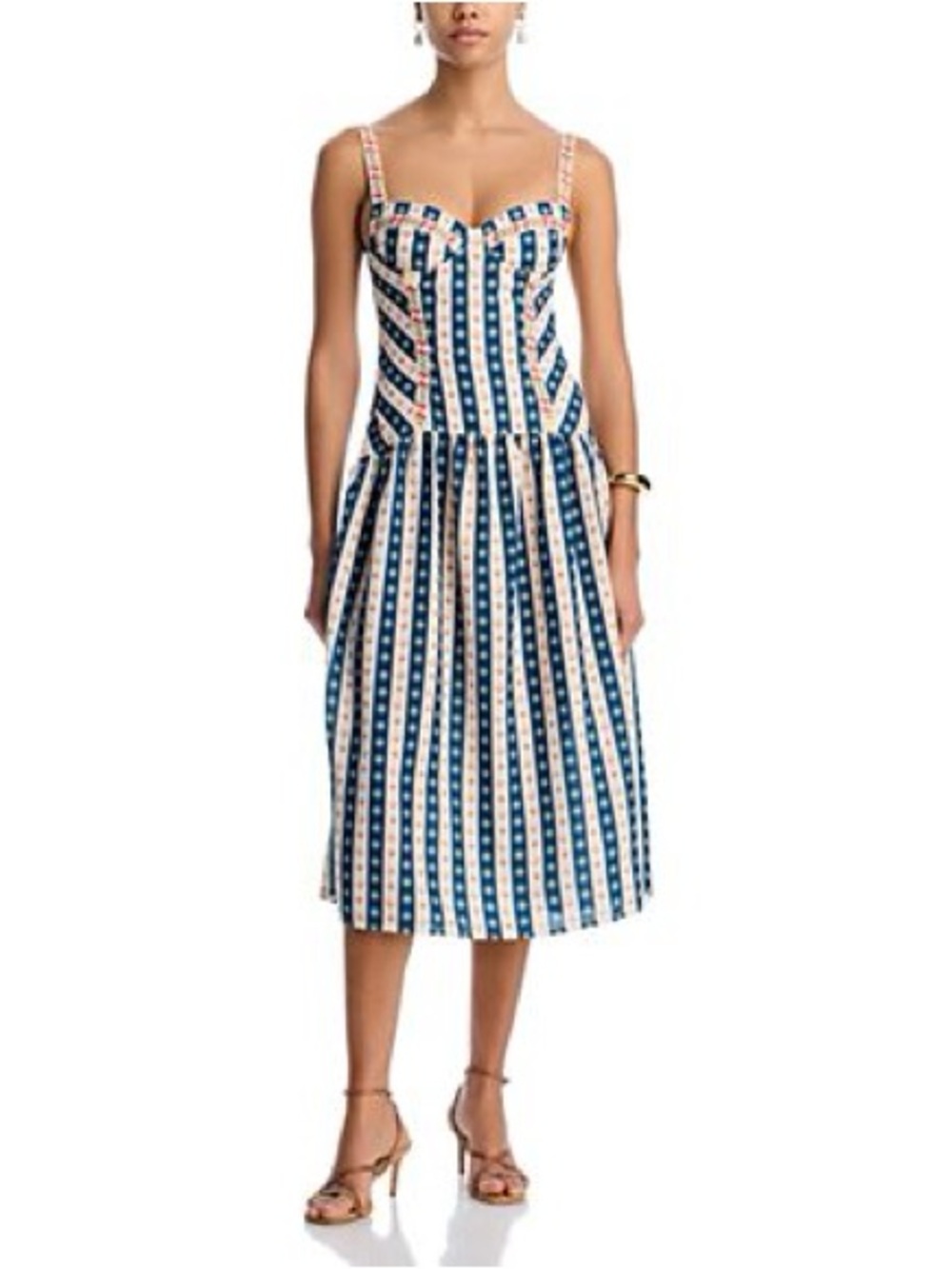 NWT Agua Bendita Rayna Navy and White Striped Midi Dress